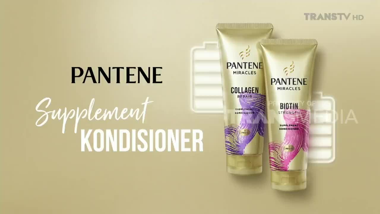 Two gold tubes of Pantene conditioner stand side-by-side, with the Trans TV HD logo in the upper right corner. The word "Pantene" is boldly displayed above "Supplement Kondisioner."
