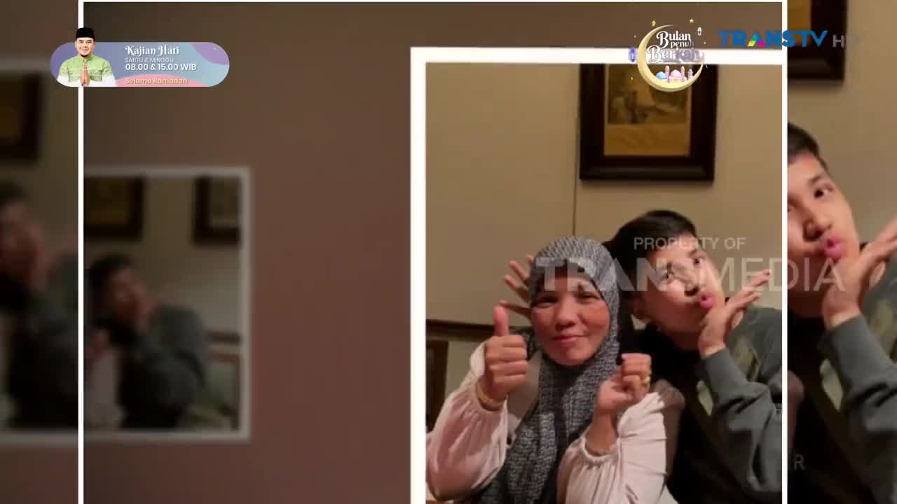 A woman gives a thumbs-up next to a young man making a kissy face, both captured in a frame that feels like a snapshot from a Trans TV broadcast. Their playful poses suggest a lighthearted moment, perhaps during a break from filming in Indonesia.