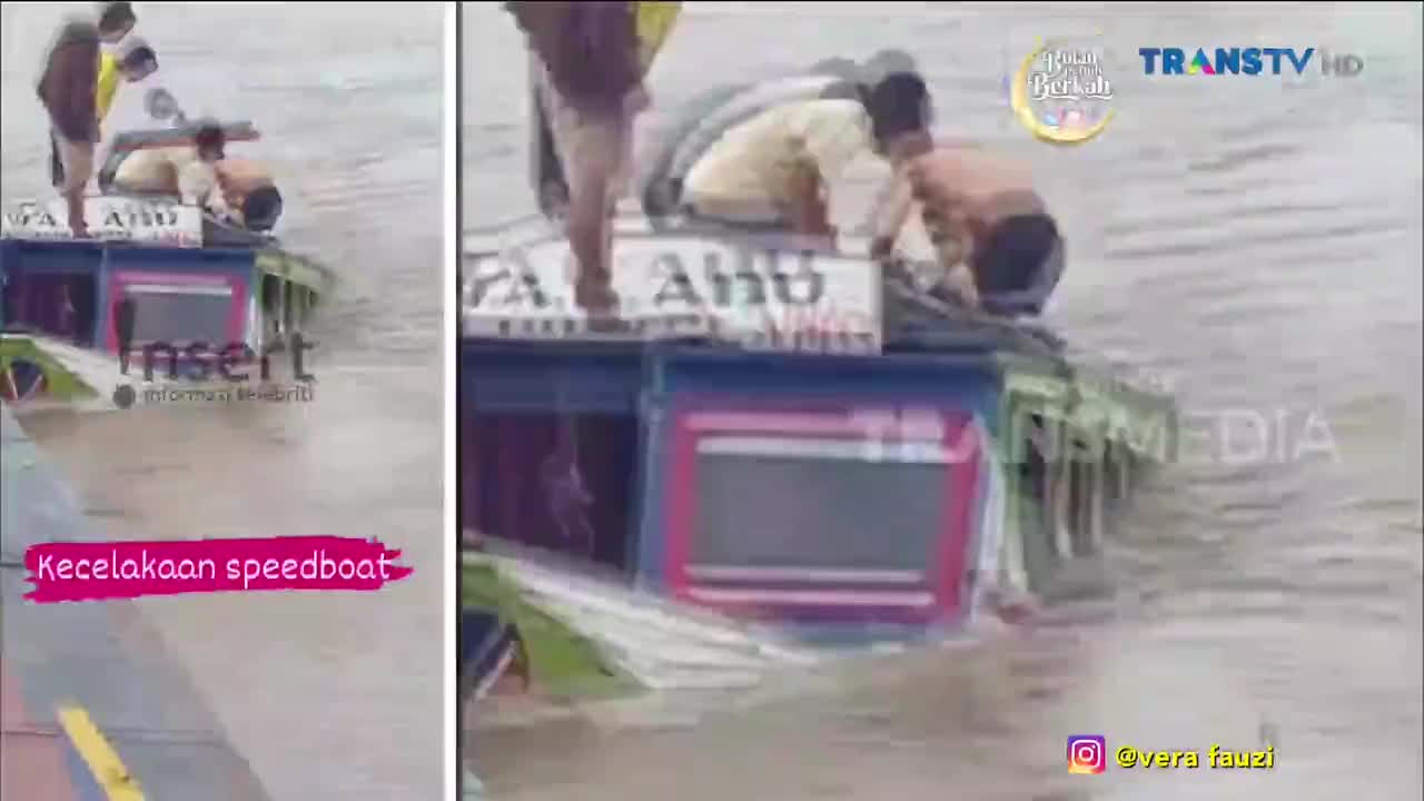 People are scrambling to hold onto a capsizing boat. The Trans TV logo is visible in the upper right corner.