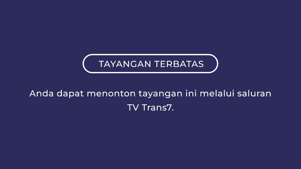 The message "Tayangan Terbatas" is displayed in a white oval on a dark blue background. Viewers are informed they can watch the program on Trans7.
