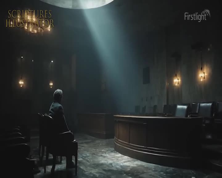 A lone figure sits in a dimly lit room, bathed in a shaft of light from above. The scene, likely from a Firstlight production, feels heavy with unspoken tension.
