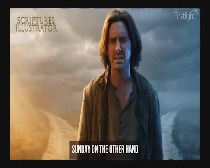 A man stands with his face contorted in anguish, a dusty road stretching behind him under a dramatic sky. The Firstlight logo appears in the upper right corner.