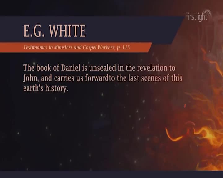 A quote about the book of Daniel appears on a dark background, with a fiery graphic on the right. The Firstlight logo is visible in the top right corner. A quote about the book of Daniel appears on a dark background, with a fiery graphic on the right. The Firstlight logo is visible in the top right corner.