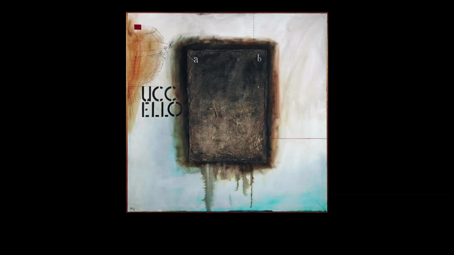 A large, dark rectangle dominates the canvas, framed by a darker, smudged outline. Below the rectangle, the paint appears to be dripping down the canvas.
