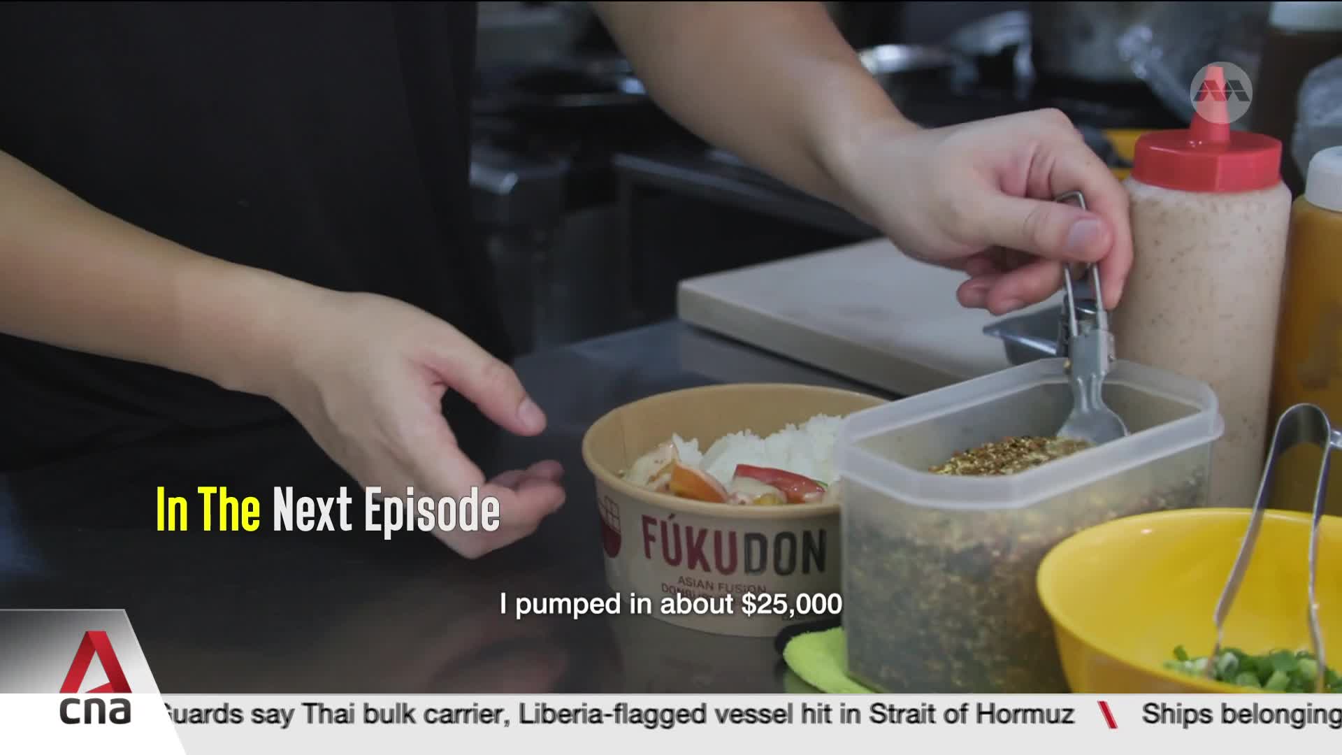 A hand reaches for a spoon in a container of seeds next to a bowl of rice. The text "In The Next Episode" appears in yellow.