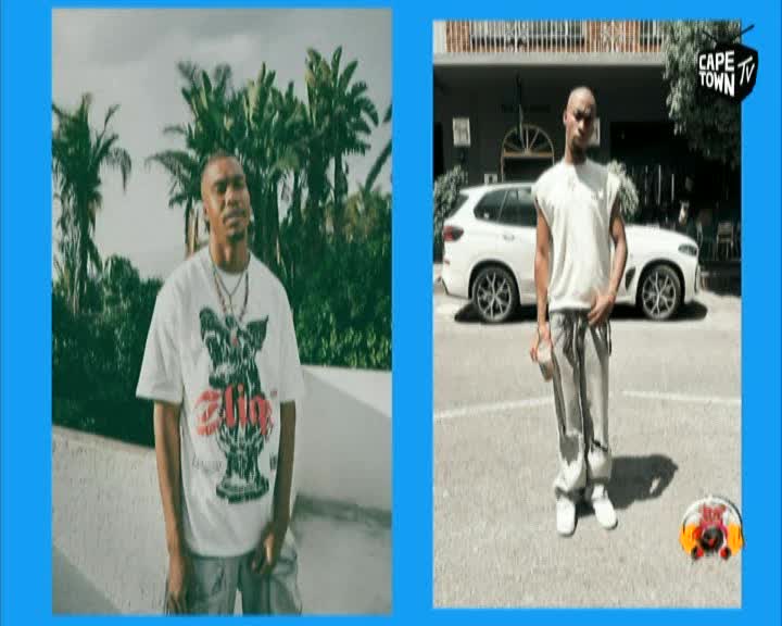 A young man stands in front of lush palm trees, his white t-shirt featuring a dark graphic. To his right, he poses again, this time with a white SUV parked behind him, the Cape Town TV logo visible in the corner. A young man stands in front of lush palm trees, his white t-shirt featuring a dark graphic. To his right, he poses again, this time with a white SUV parked behind him, the Cape Town TV logo visible in the corner.