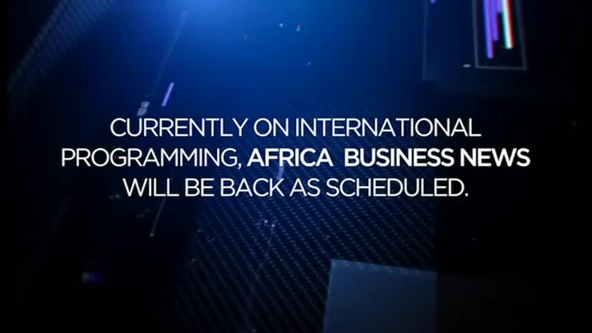 A message on CNBC Africa flashes across a dark blue background. The text informs viewers that Africa Business News will return as scheduled after international programming.
