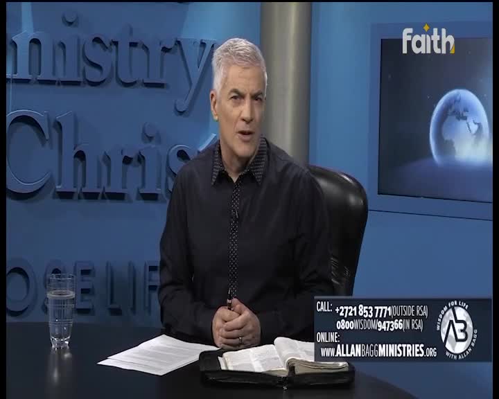 A man in a dark shirt speaks directly to the camera, his hands clasped in front of him. The Faith TV logo is visible, and a phone number for South Africa is displayed on the screen.
