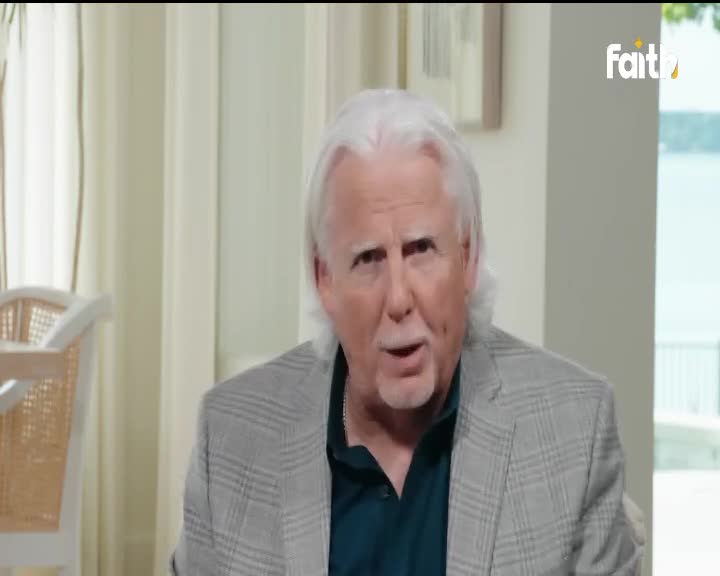A man with white hair speaks directly to the camera, his grey plaid jacket crisp. The Faith TV logo appears in the upper right corner.