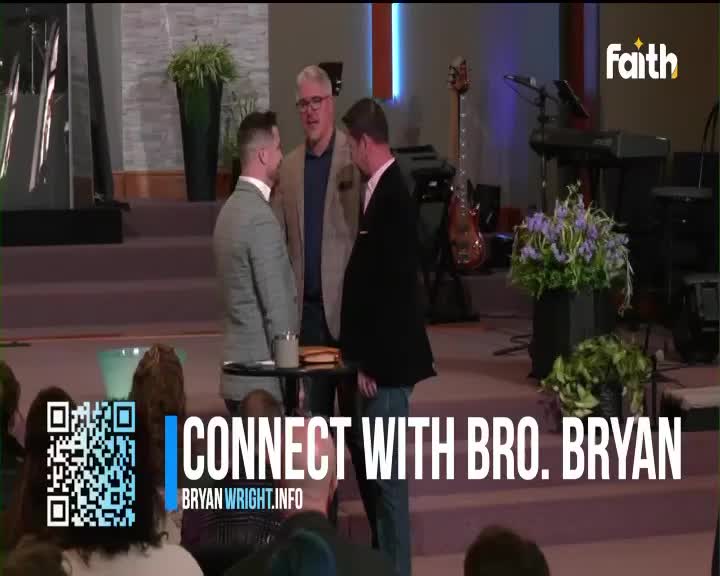 Three men stand on a stage, one in a light grey suit, another in a tan jacket, and the third in a dark suit. The Faith TV logo is visible in the top right corner.