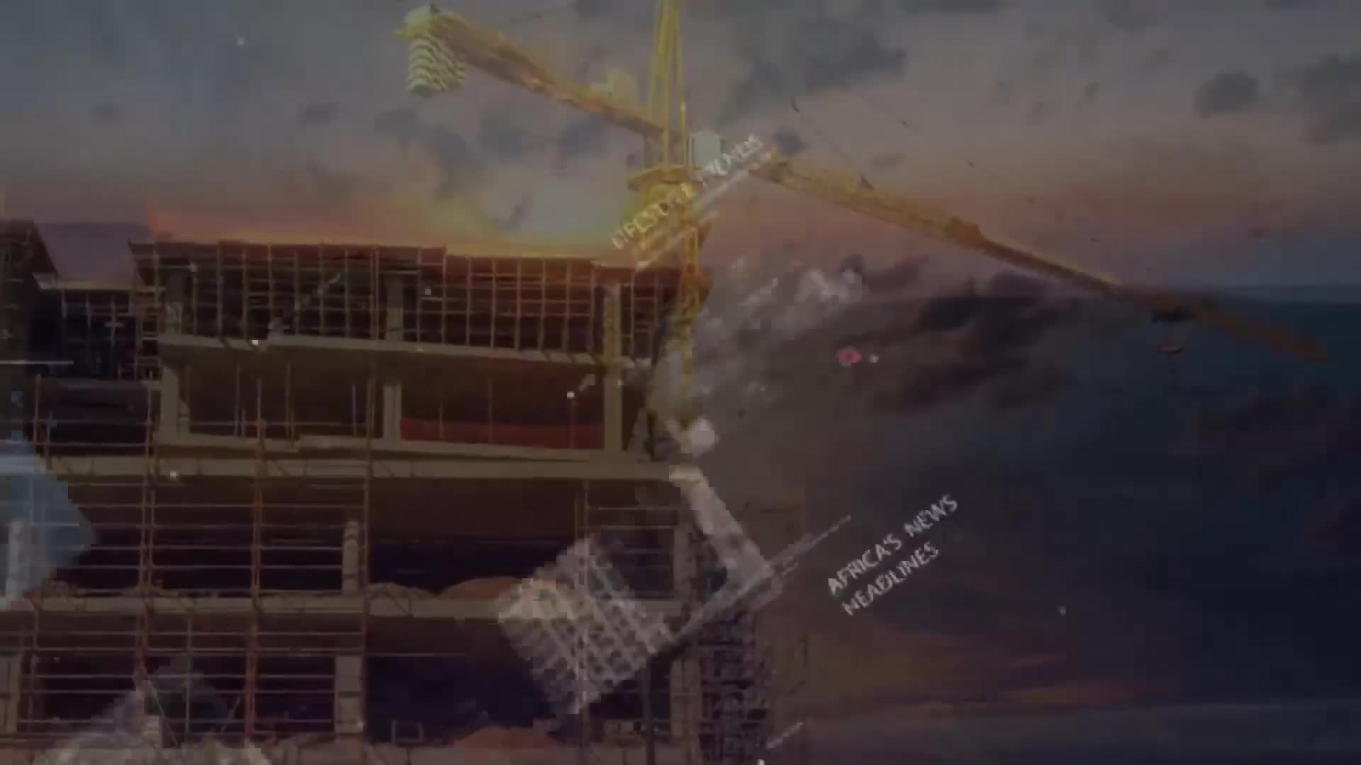 A construction site, likely in South Africa, is bathed in the warm hues of sunset, with a tall crane looming over the building. The SABC News graphic, "Africa's News Headlines," is overlaid on the scene.
A construction site, likely in South Africa, is bathed in the warm hues of sunset, with a tall crane looming over the building. The SABC News graphic, "Africa's News Headlines," is overlaid on the scene.