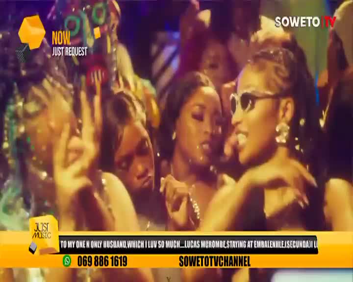 A group of women, some wearing sunglasses, are dancing close together. The Soweto TV logo and a "Just Music" graphic are visible in the corner of the screen.
