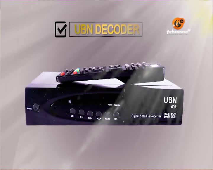 A black digital satellite receiver sits on a surface, a remote control resting on top. The Tshwane TV logo appears in the upper right corner.