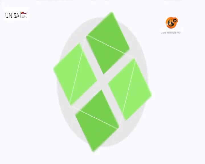 The four green squares are rotating around a central point. The UNISA logo is visible on the left, and another logo appears on the right.