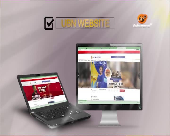 A laptop and a desktop monitor display the UBN website. The Tshwane TV logo is visible in the corner.