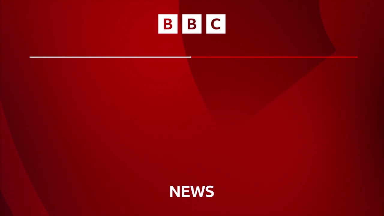 A deep red background fades to black, with a white line stretching across the top. The BBC News logo sits in the top left corner, and the word "NEWS" appears at the bottom.
