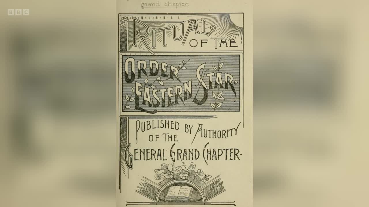 The title page of "Ritual of the Order Eastern Star" fills the screen. The words are in ornate, old-fashioned lettering, with flourishes and illustrations.
