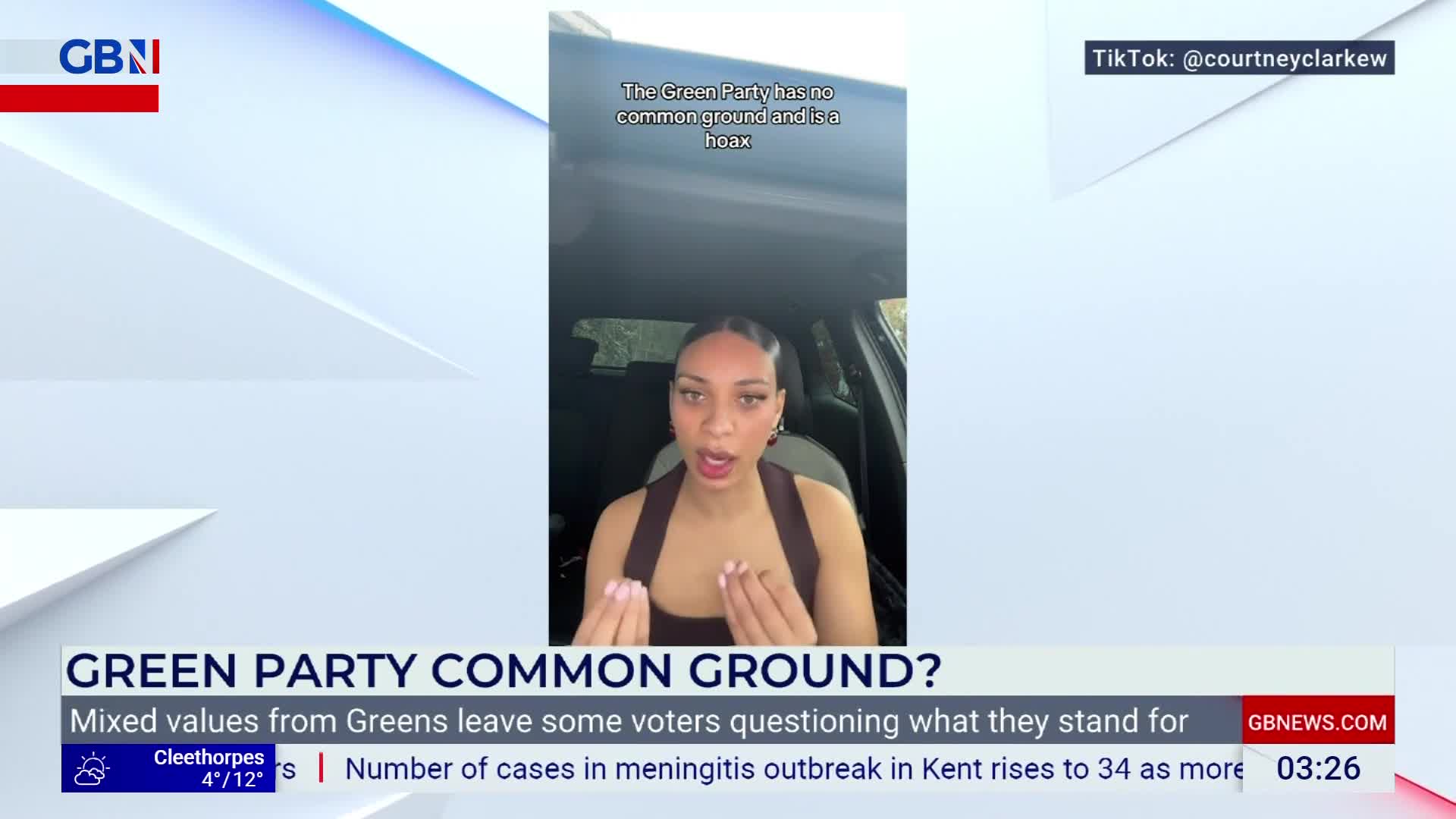 A woman speaks directly to the camera, her hands gesturing as she makes a point. The GB News chyron below her asks about "GREEN PARTY COMMON GROUND?" A woman speaks directly to the camera, her hands gesturing as she makes a point. The GB News chyron below her asks about "GREEN PARTY COMMON GROUND?"