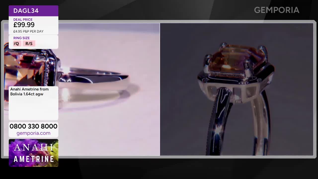 A silver ring with a large, faceted amethyst stone sits on a white surface. The ring then rotates to reveal a dark background, highlighting the intricate metalwork of the setting.
