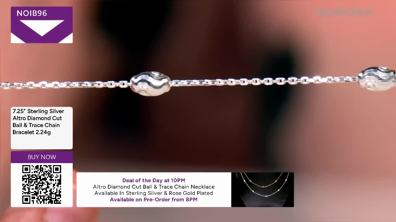 A delicate silver chain with a textured bead glints under the studio lights. This is the Altro Diamond Cut Ball & Trace Chain Bracelet, currently being featured on Gems TV.