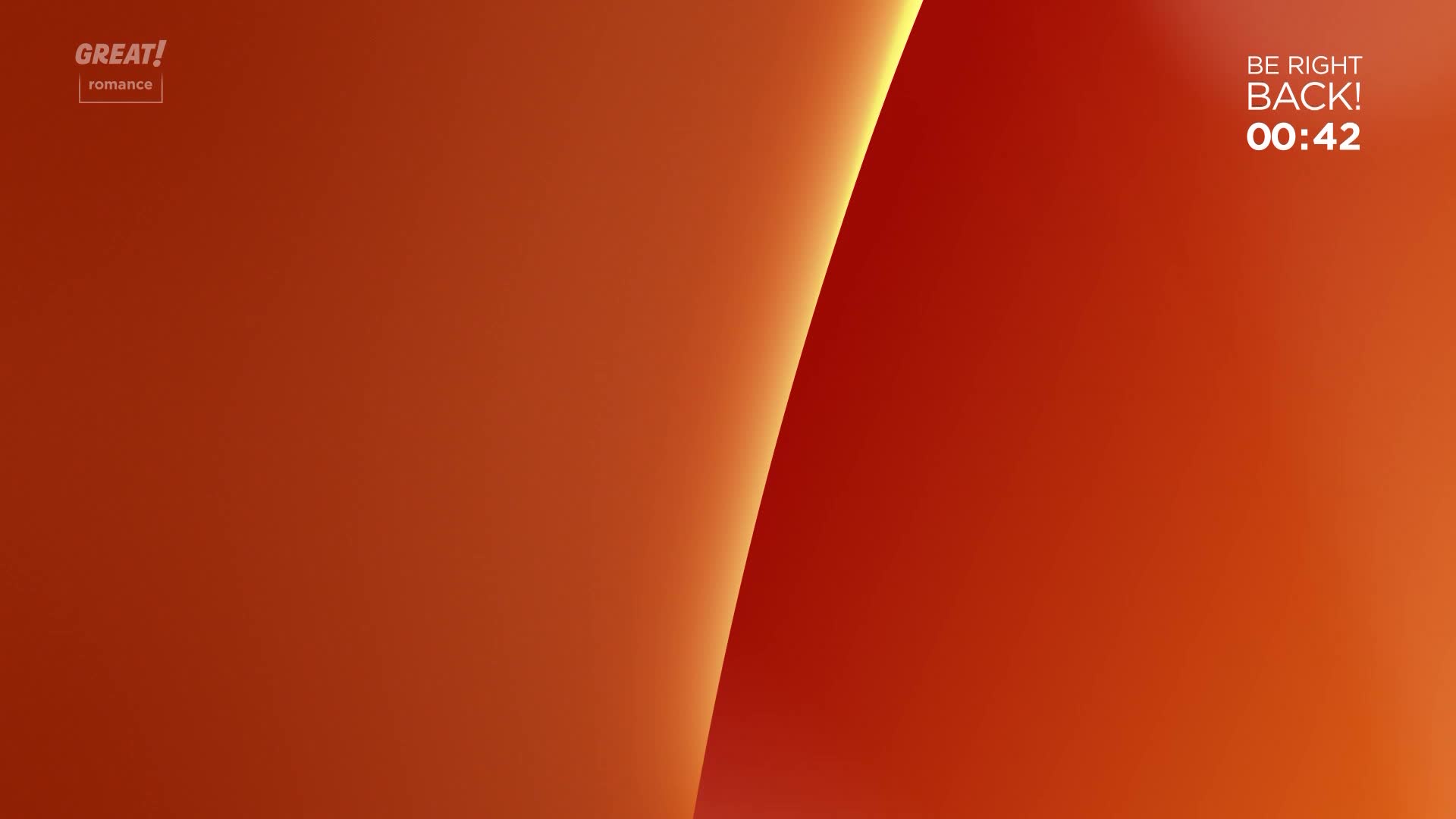 The screen is split by a bright, curved line, a warm glow separating two shades of orange. The "Be Right Back!" message is displayed, with a timer counting down.
