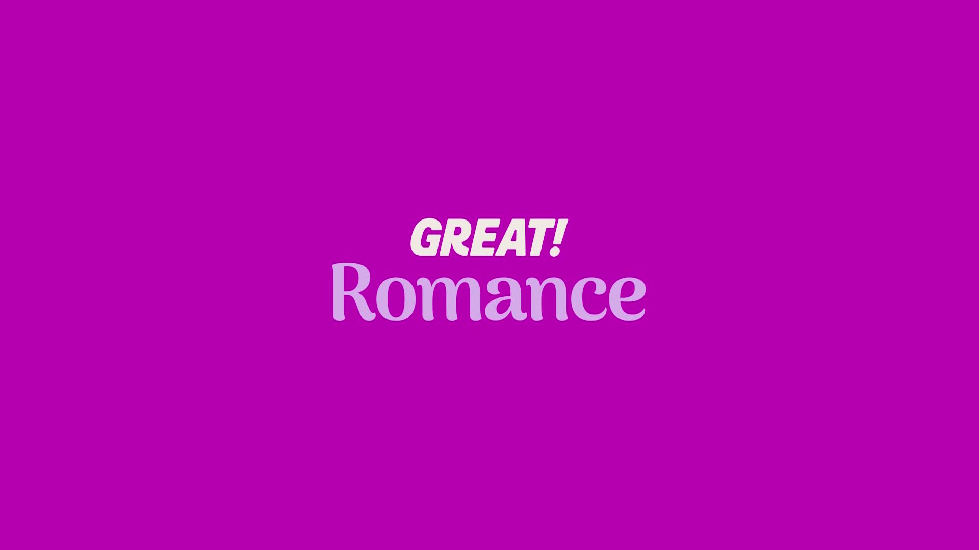 The words "GREAT! Romance" appear in large, stylized lettering against a vibrant purple background. The text is centered, with "GREAT!" in a bold, italicized white font and "Romance" in a softer, flowing lavender.