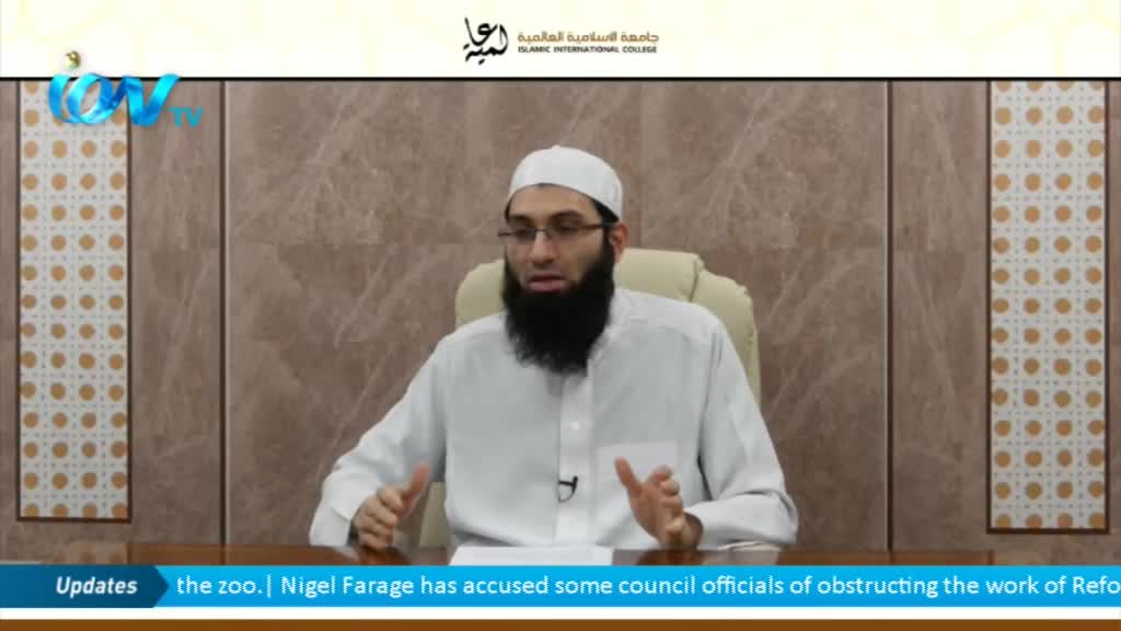 A man wearing a white skullcap and glasses gestures with his hands as he speaks. Below, the Ion TV logo is visible, with a news ticker mentioning Nigel Farage.
