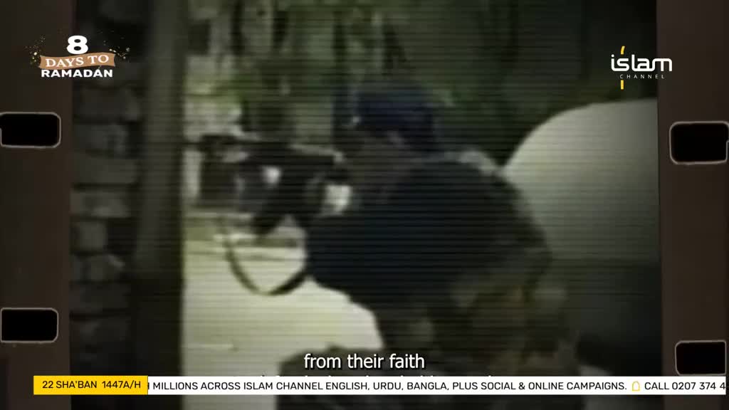 A figure in a dark uniform grips a rifle, aiming it forward.  The Islam Channel logo appears in the corner, reminding me that Ramadan is just eight days away.