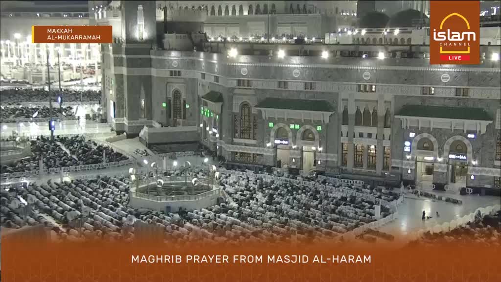 Thousands of worshippers are prostrating in unison on the prayer mats spread across the courtyard of Masjid Al-Haram. The Islam Channel is broadcasting this Maghrib prayer live from Makkah Al-Mukarramah.