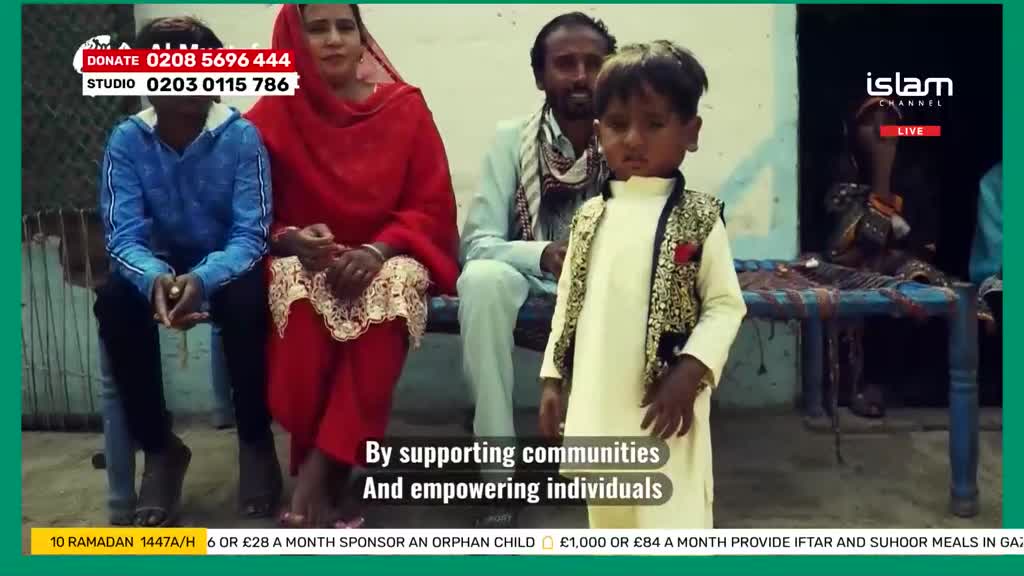 A young boy in a traditional vest stands before his family. The Islam Channel logo is visible in the corner.