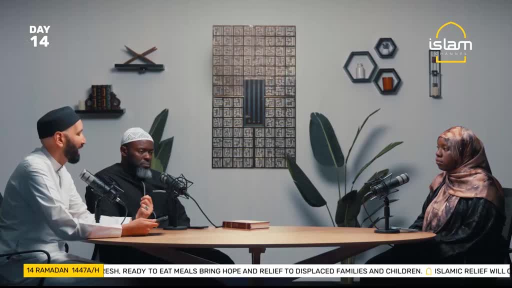 Three people sit around a table, mics in front of them, engaged in conversation. The Islam Channel logo is visible in the corner, and the text at the bottom mentions Ramadan.