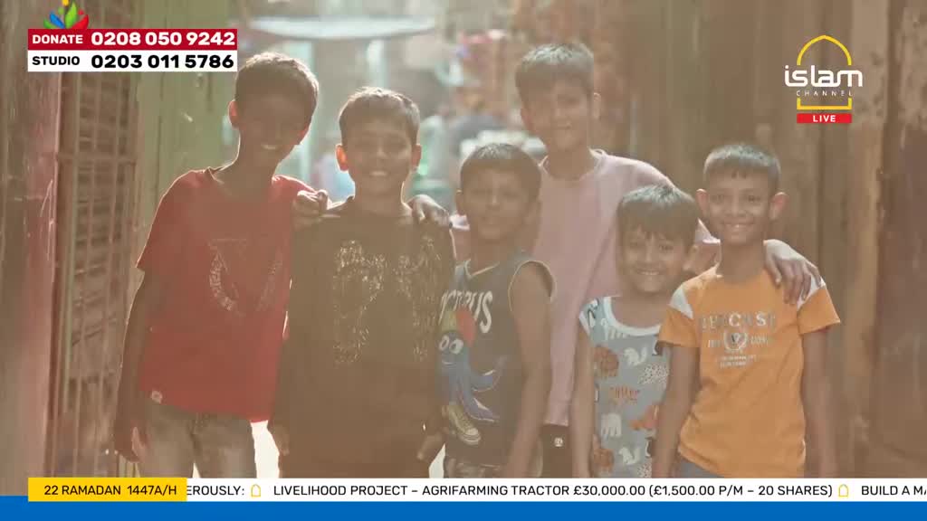 A group of young boys stand together, their faces bright with smiles. The Islam Channel logo is visible in the corner.
