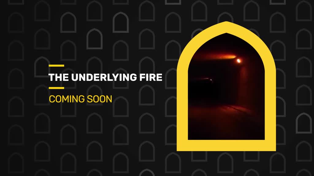 A dark tunnel glows with an orange light, suggesting an approaching train. The words "THE UNDERLYING FIRE" and "COMING SOON" appear in white and yellow text against a patterned background.