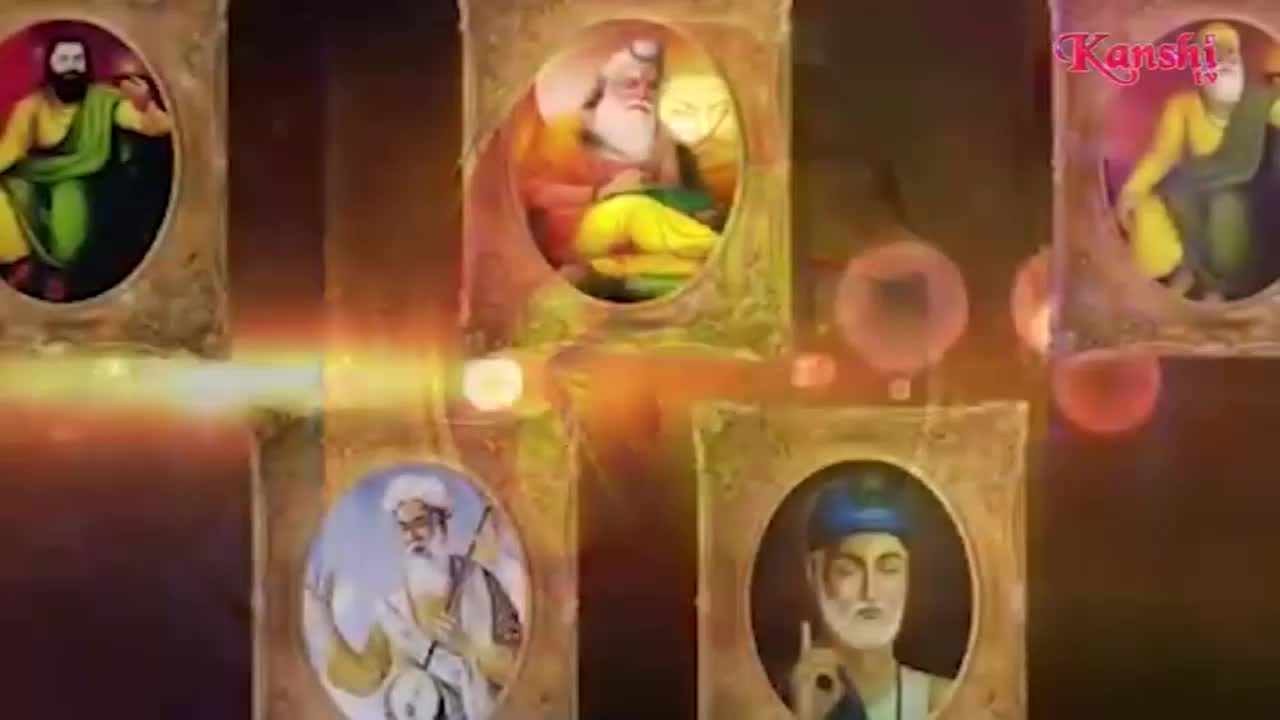 Portraits of religious figures are framed within ornate borders, arranged in a grid pattern. Light flares across the screen, and the Kanshi TV logo is visible in the upper right corner.
