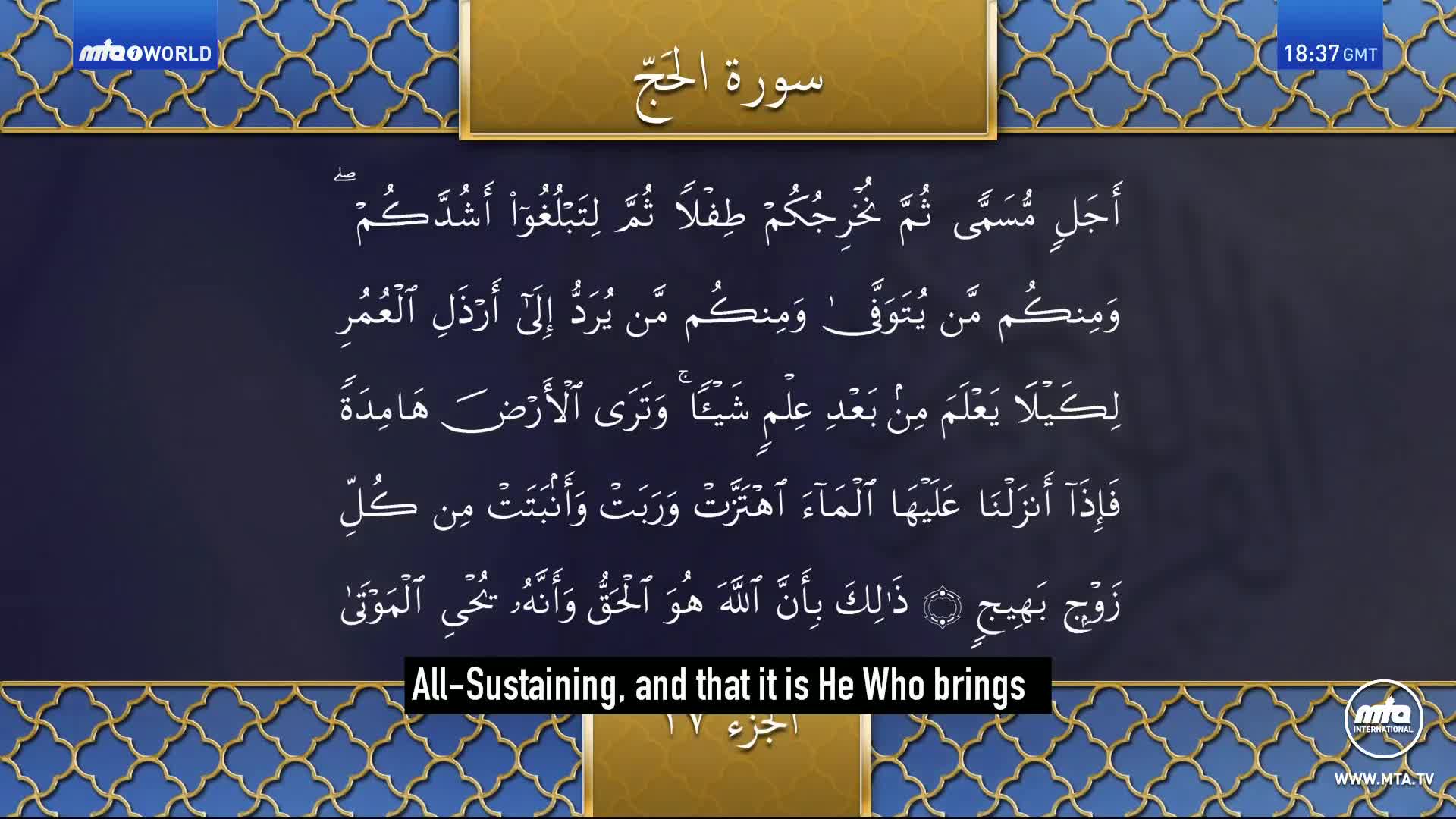 The screen displays Arabic script with an English translation below. The MTA World logo and website address are visible in the corner.
