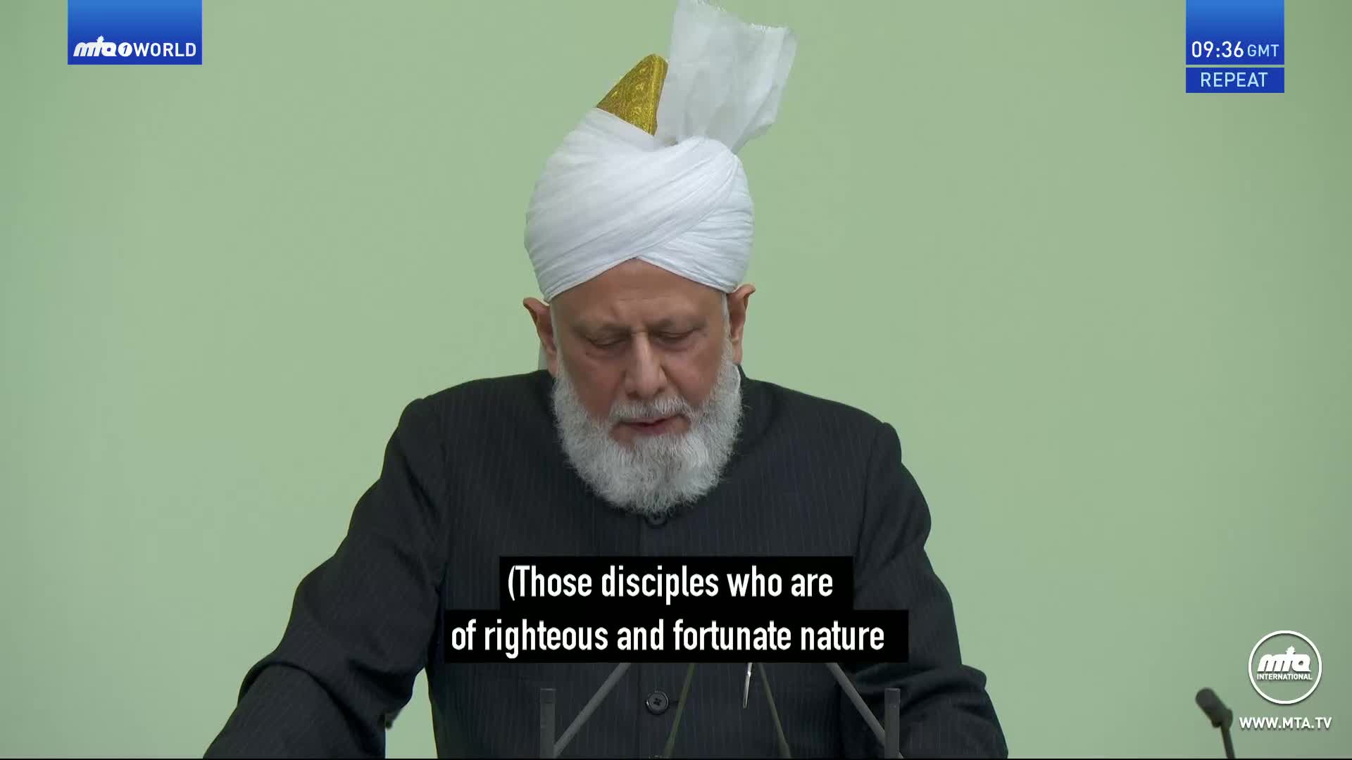 The man in the white turban is speaking, his words appearing on screen. A clock in the corner shows 09:36 GMT, indicating this is a broadcast from the UK.