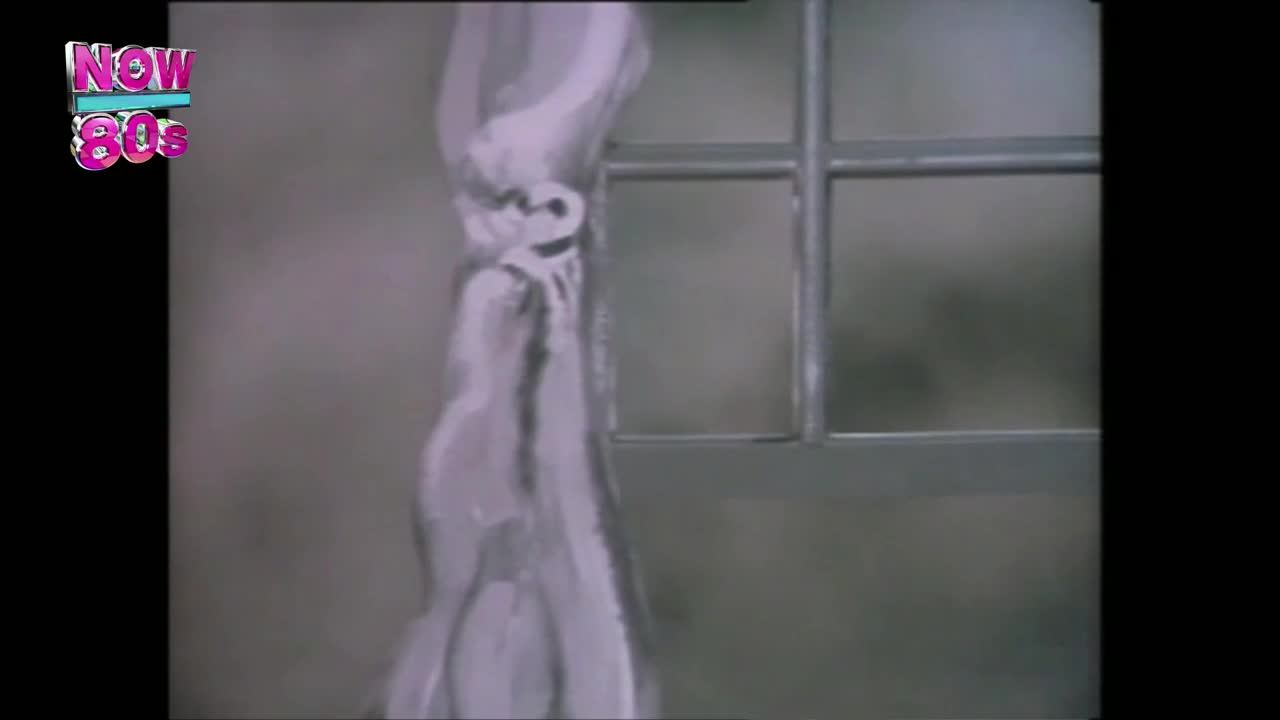 A sheer, white curtain billows gently near a window frame. The "Now 80s" logo sits in the corner, a reminder of the music video playing on the television.
