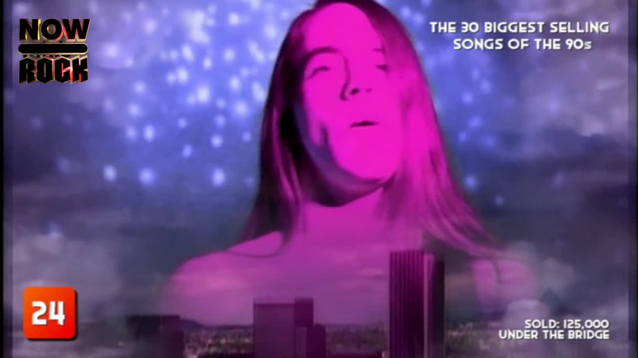 A woman's face, glowing pink, floats above a city skyline. The NOW Rock logo and a countdown number appear in the corners.
