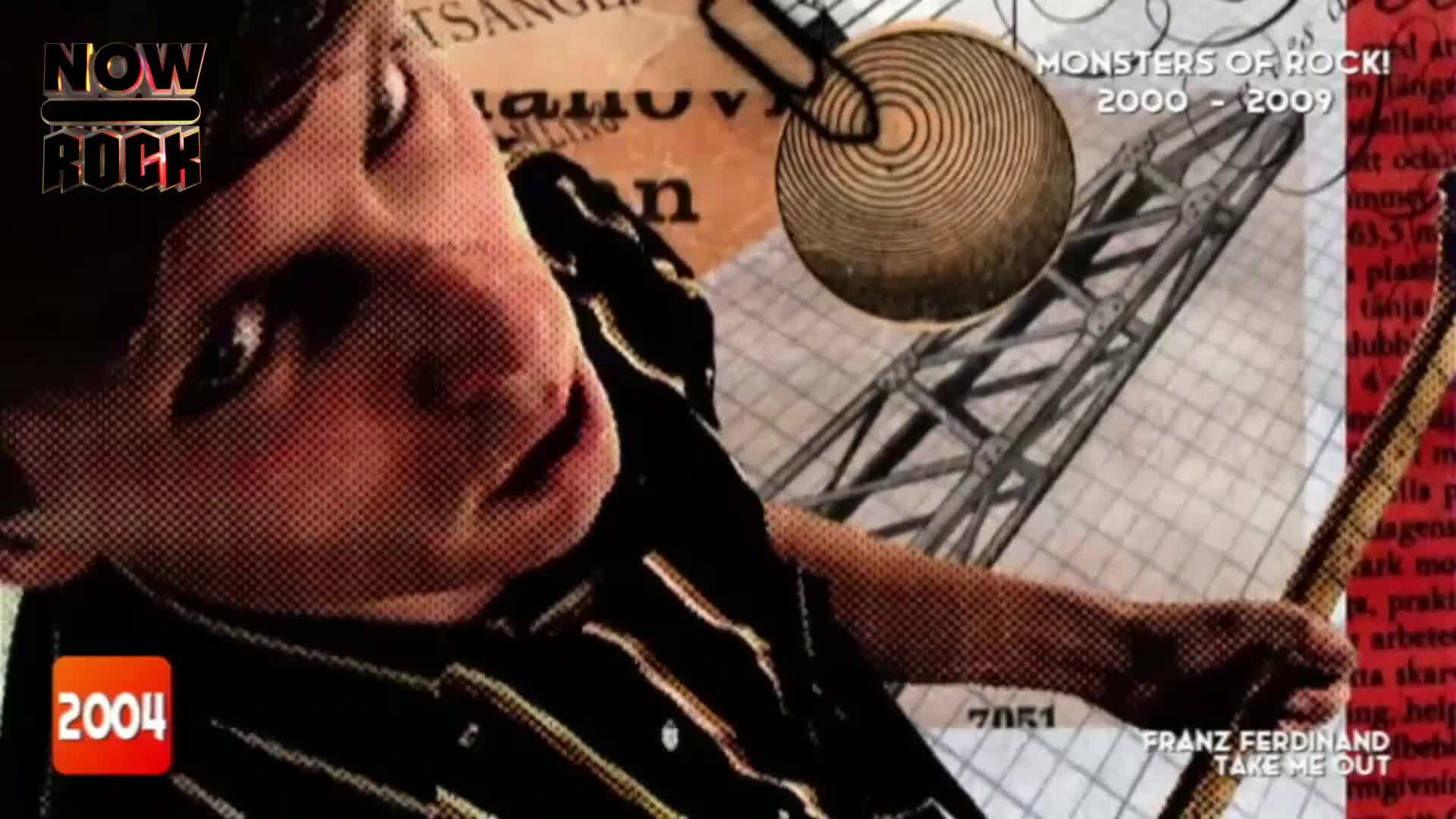 A young person, with a slightly surprised expression, is framed against a collage of images. The NOW Rock logo and the year 2004 are visible in the corner.
