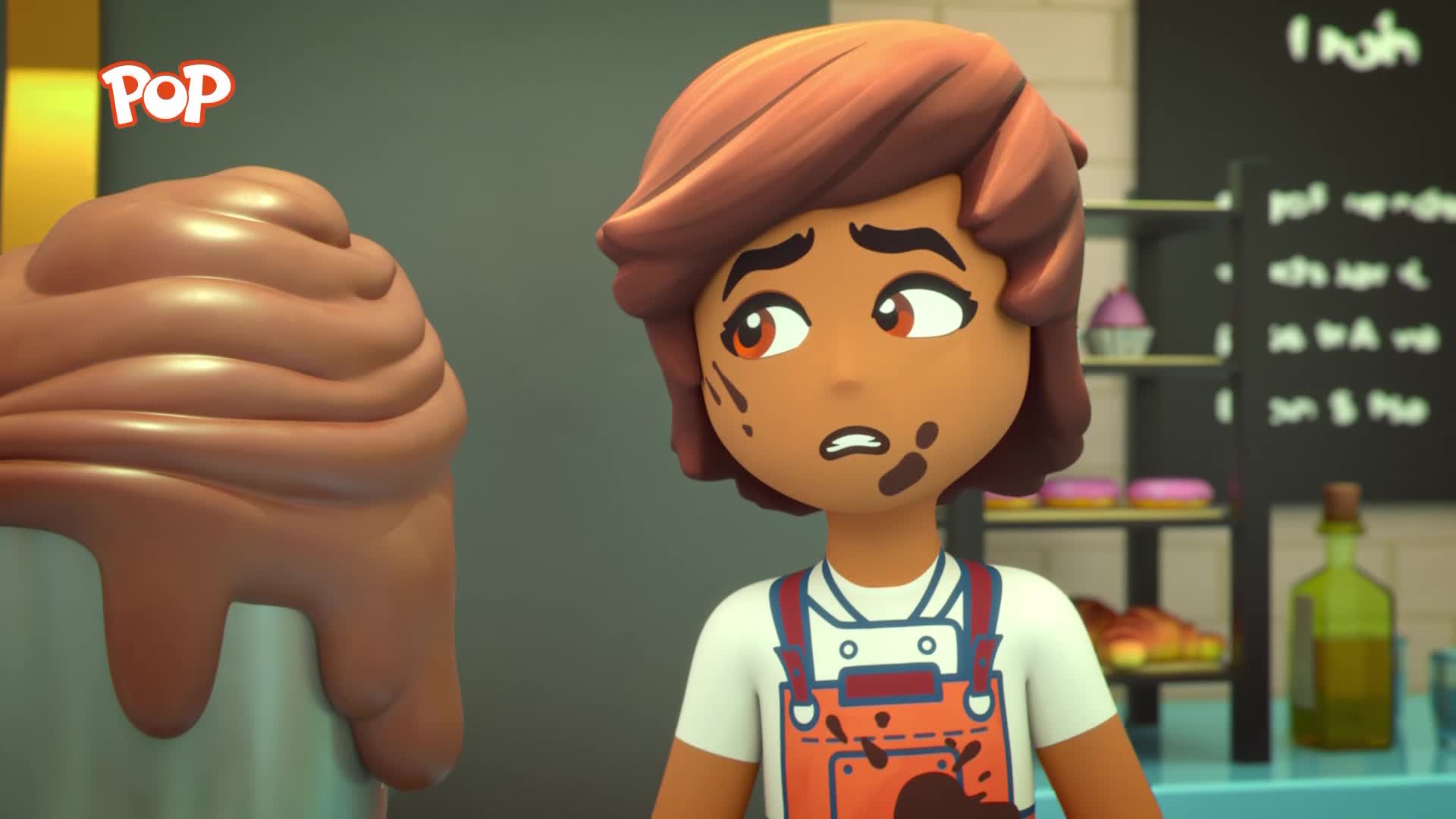 A giant swirl of chocolate ice cream is being held right in front of me. The person next to it, covered in chocolate splatters, looks absolutely mortified. A giant swirl of chocolate ice cream is being held right in front of me. The person next to it, covered in chocolate splatters, looks absolutely mortified.