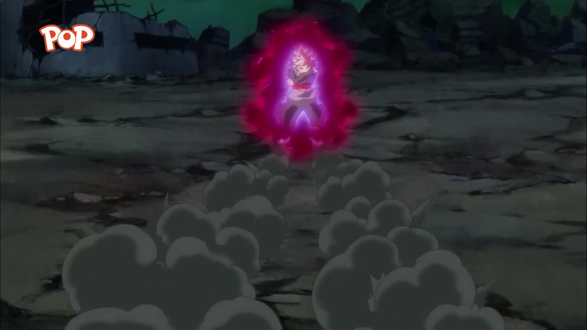 A figure crackles with dark pink energy, hovering above a desolate landscape. Billowing grey smoke surges forward from the ground, obscuring the path ahead.