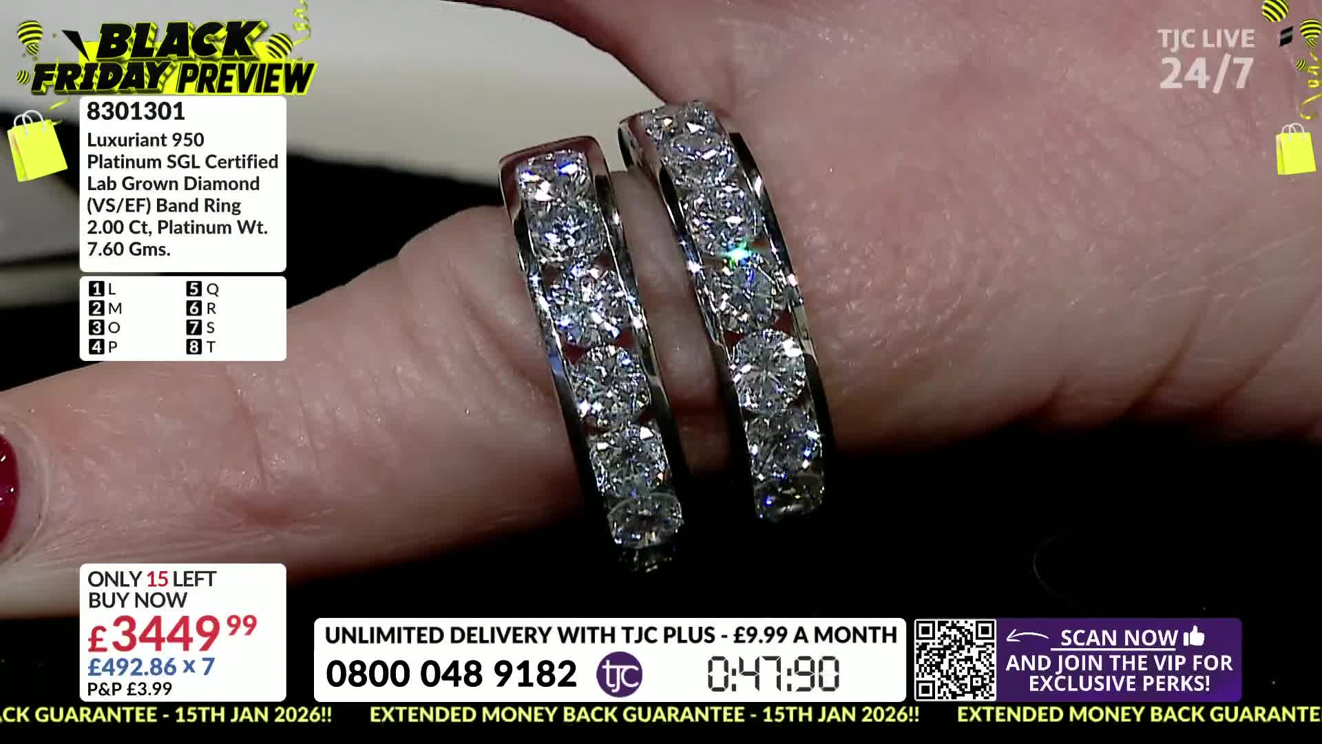 Two diamond-studded rings are held up, catching the light. The TJC Black Friday preview displays the price and details of the rings.
Two diamond-studded rings are held up, catching the light. The TJC Black Friday preview displays the price and details of the rings.
