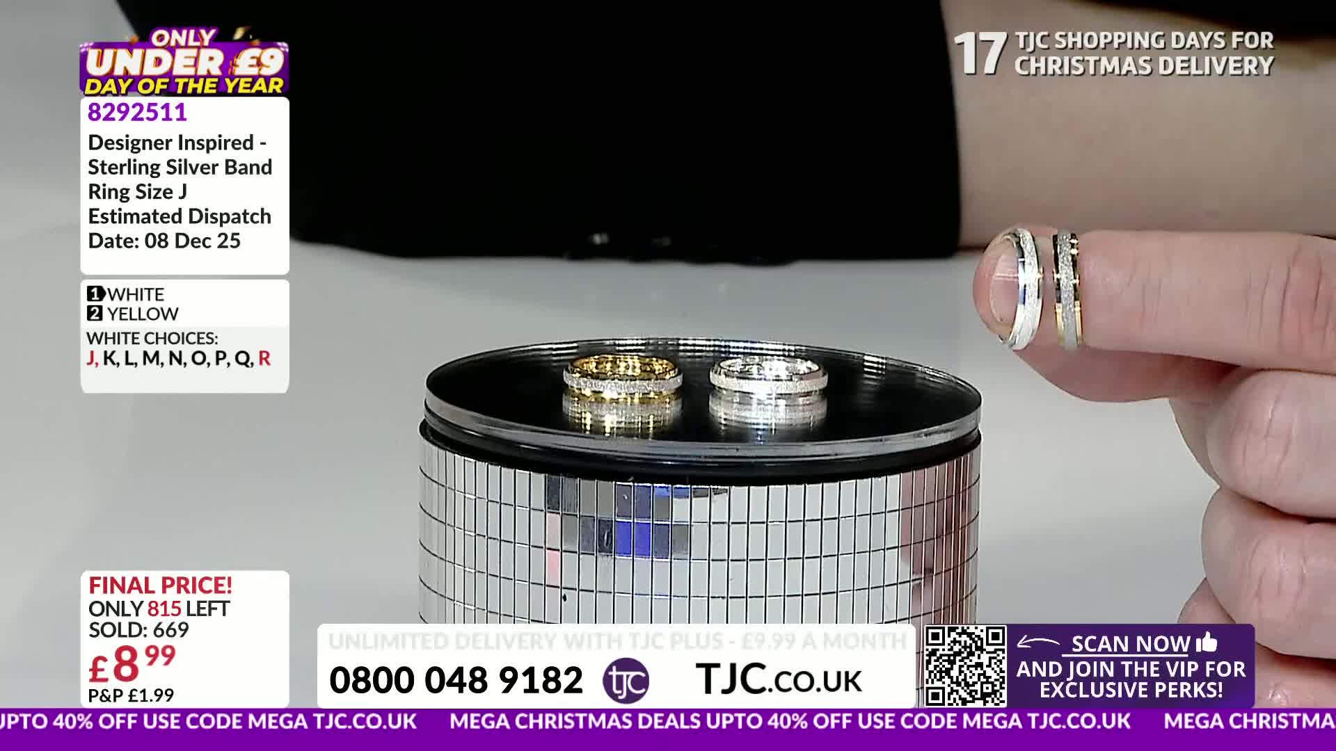 Two rings sit on a mirrored surface, one gold and one silver, while a finger displays a similar pair. The TJC shopping channel is promoting a sale, with the rings priced under £9.
Two rings sit on a mirrored surface, one gold and one silver, while a finger displays a similar pair. The TJC shopping channel is promoting a sale, with the rings priced under £9.
