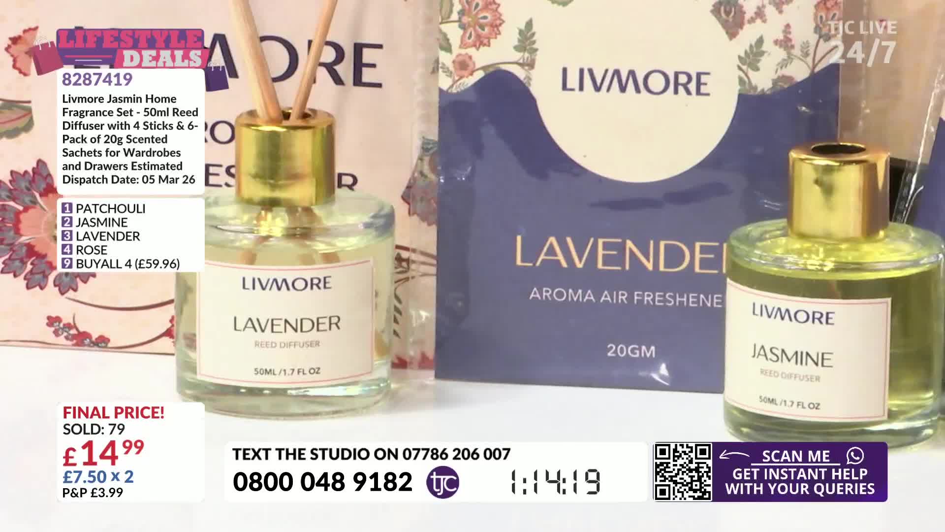 Two glass reed diffusers, one labelled "Lavender" and the other "Jasmine," stand on a surface. A dark blue box featuring the word "LAVENDER" is positioned behind them. Two glass reed diffusers, one labelled "Lavender" and the other "Jasmine," stand on a surface. A dark blue box featuring the word "LAVENDER" is positioned behind them.