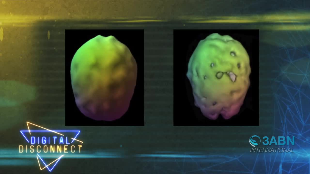 Two colorful, lumpy shapes sit side-by-side against a black background. The 3ABN International logo is visible, and the words "Digital Disconnect" are displayed in a neon-style graphic.
