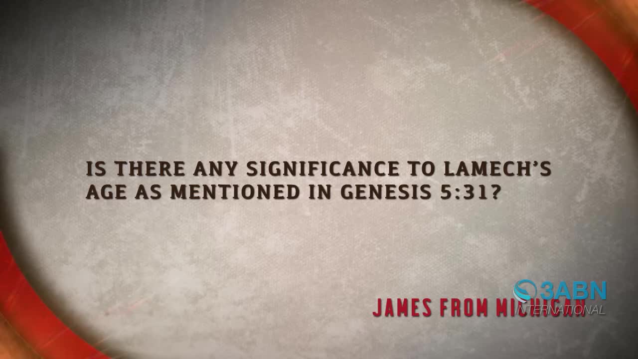 A question about Lamech's age from Genesis 5:31 appears on screen. Below it, "JAMES FROM MICHIGAN" is displayed, alongside the 3ABN International logo.