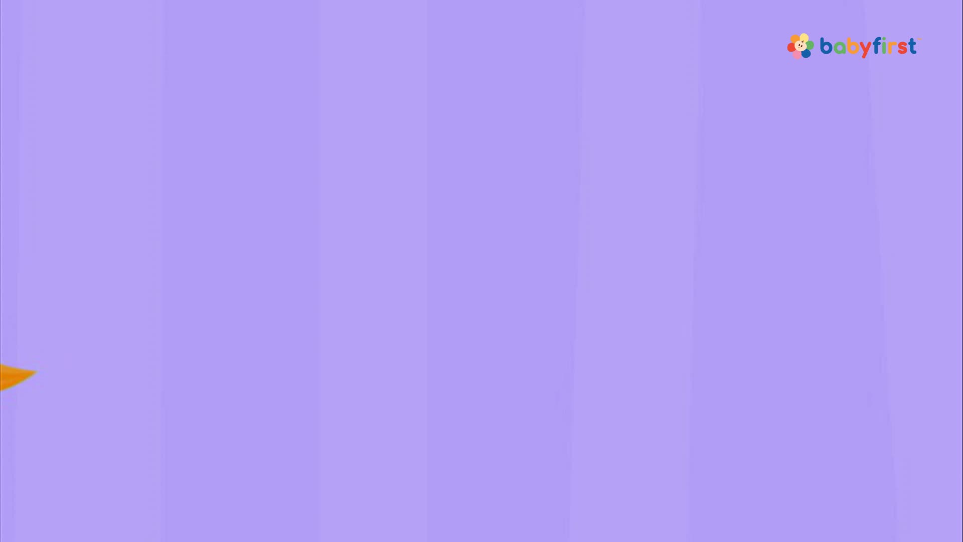 An orange shape is just barely visible on the left side of the screen. The background is a series of vertical purple stripes.

