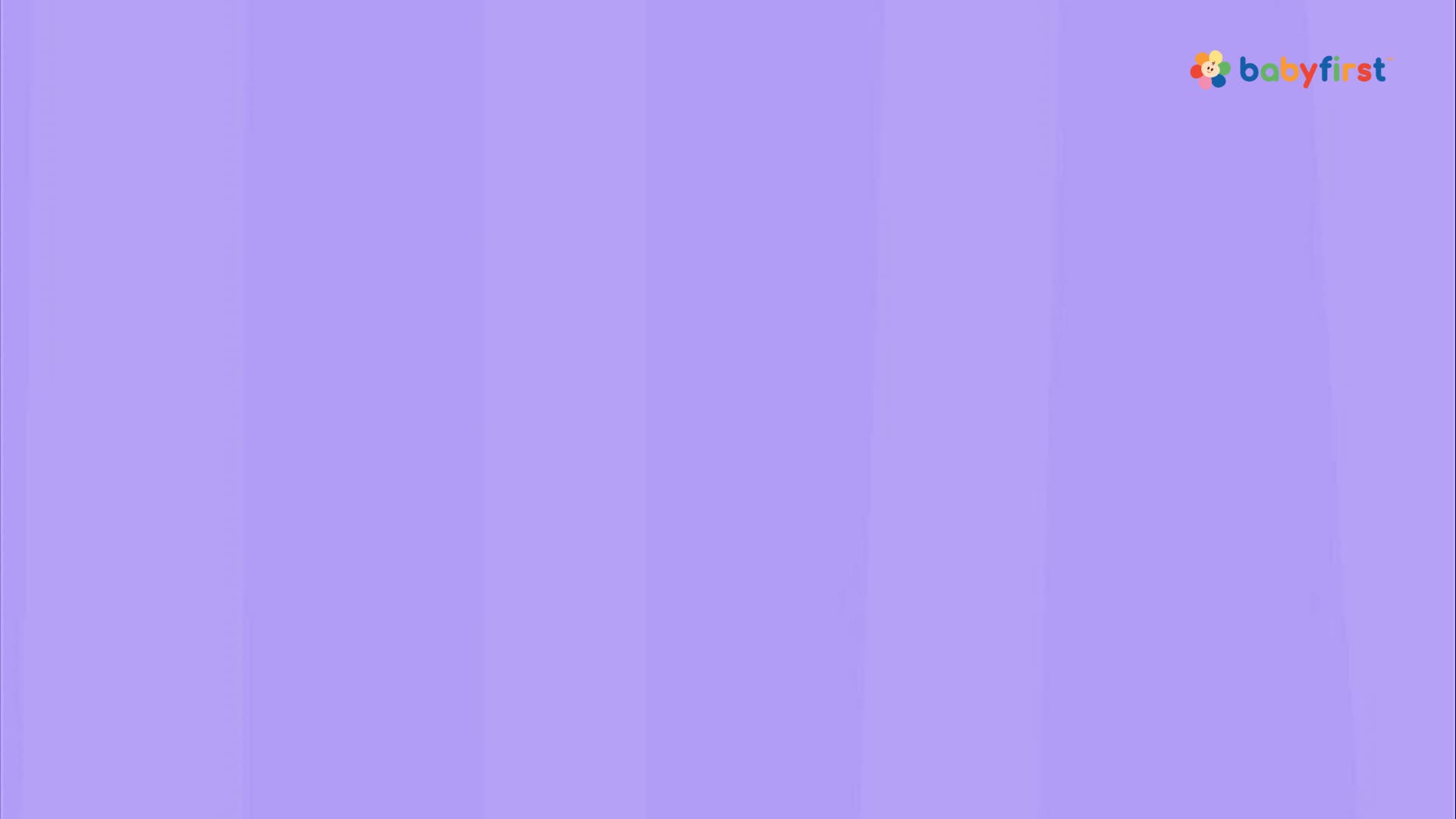 Vertical bands of varying shades of lavender fill the screen. A BabyFirst logo sits in the top right corner.
