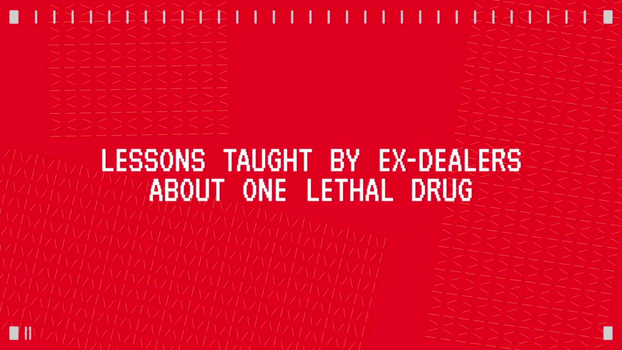 Against a textured red background, white text announces "LESSONS TAUGHT BY EX-DEALERS ABOUT ONE LETHAL DRUG." The Big Ten Network logo is absent, but the message is clear.

