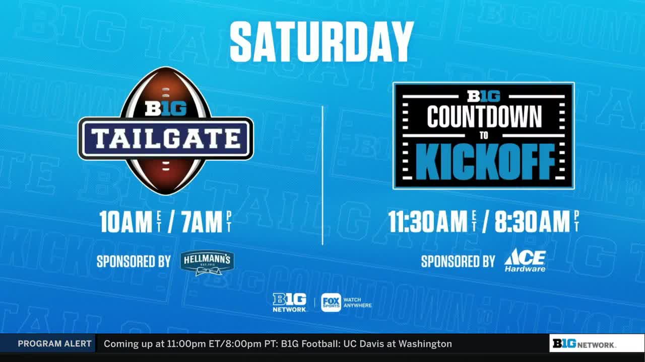 The Big Ten Network's schedule for Saturday is displayed, with "Big Tailgate" and "Countdown to Kickoff" graphics side-by-side. The times for each show are listed, along with the sponsors.
